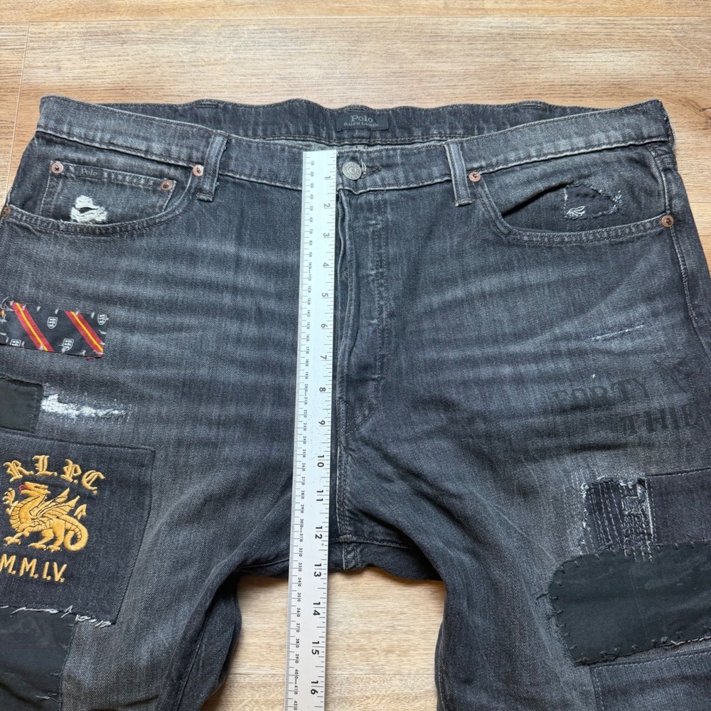 Polo Ralph Lauren Sullivan Slim Jeans Mens 40x30 Black Patchwork Distressed - Picture 13 of 16